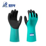 登升 N592 面+拇指全浸膠防水防油丁腈勞保手套 錦綸長(zhǎng)筒光面手套耐磨防滑防化耐油磨砂